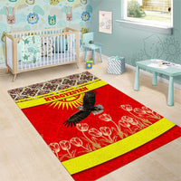 Kyrgyzstan Eagle and Tulip Area Rug with Red Ethnic Pattern with National Sun Emblem - Wonder Print Shop