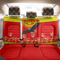 Kyrgyzstan Eagle and Tulip Back Car Seat Cover with Red Ethnic Pattern with National Sun Emblem - Wonder Print Shop