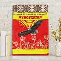Kyrgyzstan Eagle and Tulip Canvas Wall Art with Red Ethnic Pattern with National Sun Emblem - Wonder Print Shop