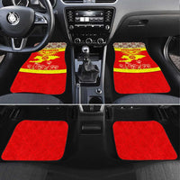 Kyrgyzstan Eagle and Tulip Car Mats with Red Ethnic Pattern with National Sun Emblem - Wonder Print Shop