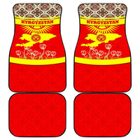 Kyrgyzstan Eagle and Tulip Car Mats with Red Ethnic Pattern with National Sun Emblem - Wonder Print Shop