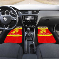 Kyrgyzstan Eagle and Tulip Car Mats with Red Ethnic Pattern with National Sun Emblem - Wonder Print Shop