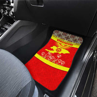 Kyrgyzstan Eagle and Tulip Car Mats with Red Ethnic Pattern with National Sun Emblem - Wonder Print Shop