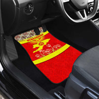 Kyrgyzstan Eagle and Tulip Car Mats with Red Ethnic Pattern with National Sun Emblem - Wonder Print Shop