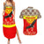 Kyrgyzstan Eagle and Tulip Couples Matching Summer Maxi Dress and Hawaiian Shirt with Red Ethnic Pattern with National Sun Emblem - Wonder Print Shop