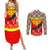 Kyrgyzstan Eagle and Tulip Couples Matching Summer Maxi Dress and Long Sleeve Button Shirt with Red Ethnic Pattern with National Sun Emblem - Wonder Print Shop