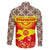 Kyrgyzstan Eagle and Tulip Family Matching Long Sleeve Bodycon Dress and Hawaiian Shirt with Red Ethnic Pattern with National Sun Emblem - Wonder Print Shop
