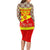 Kyrgyzstan Eagle and Tulip Family Matching Long Sleeve Bodycon Dress and Hawaiian Shirt with Red Ethnic Pattern with National Sun Emblem - Wonder Print Shop