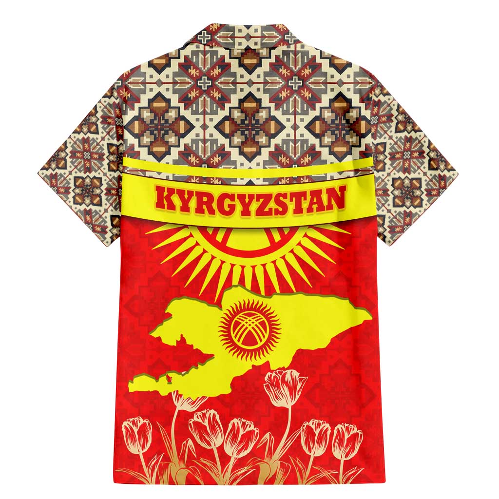Kyrgyzstan Eagle and Tulip Family Matching Mermaid Dress and Hawaiian Shirt with Red Ethnic Pattern with National Sun Emblem - Wonder Print Shop