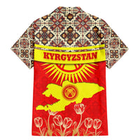 Kyrgyzstan Eagle and Tulip Family Matching Mermaid Dress and Hawaiian Shirt with Red Ethnic Pattern with National Sun Emblem - Wonder Print Shop