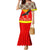 Kyrgyzstan Eagle and Tulip Family Matching Mermaid Dress and Hawaiian Shirt with Red Ethnic Pattern with National Sun Emblem - Wonder Print Shop