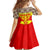 Kyrgyzstan Eagle and Tulip Family Matching Off The Shoulder Long Sleeve Dress and Hawaiian Shirt with Red Ethnic Pattern with National Sun Emblem - Wonder Print Shop