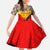 Kyrgyzstan Eagle and Tulip Family Matching Short Sleeve Bodycon Dress and Hawaiian Shirt with Red Ethnic Pattern with National Sun Emblem - Wonder Print Shop