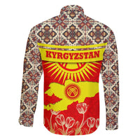 Kyrgyzstan Eagle and Tulip Family Matching Short Sleeve Bodycon Dress and Hawaiian Shirt with Red Ethnic Pattern with National Sun Emblem - Wonder Print Shop