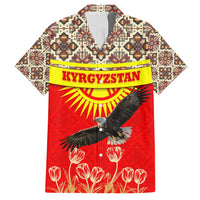 Kyrgyzstan Eagle and Tulip Family Matching Tank Maxi Dress and Hawaiian Shirt with Red Ethnic Pattern with National Sun Emblem - Wonder Print Shop