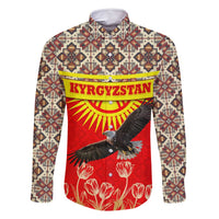 Kyrgyzstan Eagle and Tulip Family Matching Tank Maxi Dress and Hawaiian Shirt with Red Ethnic Pattern with National Sun Emblem - Wonder Print Shop