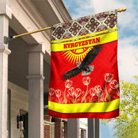 Kyrgyzstan Eagle and Tulip Garden Flag with Red Ethnic Pattern with National Sun Emblem - Wonder Print Shop