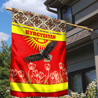 Kyrgyzstan Eagle and Tulip Garden Flag with Red Ethnic Pattern with National Sun Emblem - Wonder Print Shop