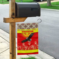 Kyrgyzstan Eagle and Tulip Garden Flag with Red Ethnic Pattern with National Sun Emblem - Wonder Print Shop