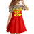 Kyrgyzstan Eagle and Tulip Kid Short Sleeve Dress with Red Ethnic Pattern with National Sun Emblem - Wonder Print Shop