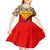 Kyrgyzstan Eagle and Tulip Kid Short Sleeve Dress with Red Ethnic Pattern with National Sun Emblem - Wonder Print Shop