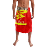 Kyrgyzstan Eagle and Tulip Lavalava with Red Ethnic Pattern with National Sun Emblem - Wonder Print Shop