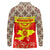 Kyrgyzstan Eagle and Tulip Long Sleeve Polo Shirt with Red Ethnic Pattern with National Sun Emblem - Wonder Print Shop