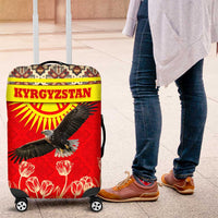 Kyrgyzstan Eagle and Tulip Luggage Cover with Red Ethnic Pattern with National Sun Emblem - Wonder Print Shop