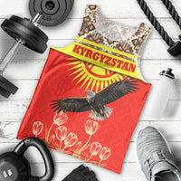 Kyrgyzstan Eagle and Tulip Men Tank Top with Red Ethnic Pattern with National Sun Emblem - Wonder Print Shop