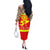 Kyrgyzstan Eagle and Tulip Off The Shoulder Long Sleeve Dress with Red Ethnic Pattern with National Sun Emblem - Wonder Print Shop