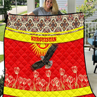 Kyrgyzstan Eagle and Tulip Quilt with Red Ethnic Pattern with National Sun Emblem - Wonder Print Shop