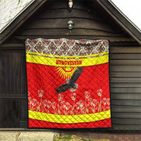 Kyrgyzstan Eagle and Tulip Quilt with Red Ethnic Pattern with National Sun Emblem - Wonder Print Shop