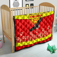 Kyrgyzstan Eagle and Tulip Quilt with Red Ethnic Pattern with National Sun Emblem - Wonder Print Shop