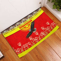 Kyrgyzstan Eagle and Tulip Rubber Doormat with Red Ethnic Pattern with National Sun Emblem - Wonder Print Shop