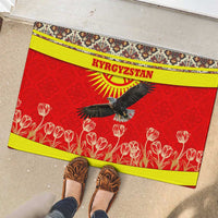 Kyrgyzstan Eagle and Tulip Rubber Doormat with Red Ethnic Pattern with National Sun Emblem - Wonder Print Shop