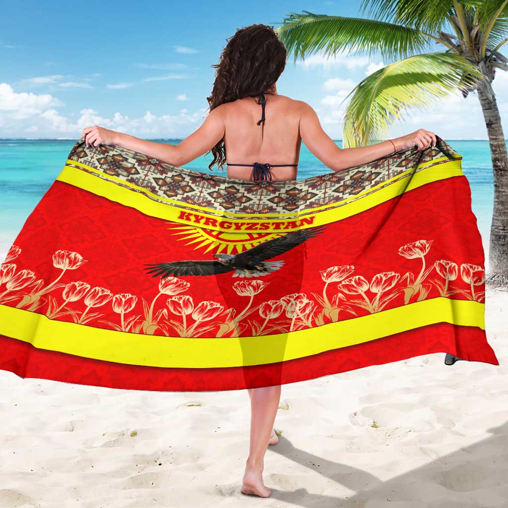 Kyrgyzstan Eagle and Tulip Sarong with Red Ethnic Pattern with National Sun Emblem - Wonder Print Shop