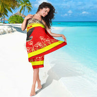 Kyrgyzstan Eagle and Tulip Sarong with Red Ethnic Pattern with National Sun Emblem - Wonder Print Shop