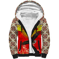Kyrgyzstan Eagle and Tulip Sherpa Hoodie with Red Ethnic Pattern with National Sun Emblem - Wonder Print Shop