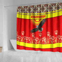 Kyrgyzstan Eagle and Tulip Shower Curtain with Red Ethnic Pattern with National Sun Emblem - Wonder Print Shop