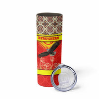 Kyrgyzstan Eagle and Tulip Skinny Tumbler with Red Ethnic Pattern with National Sun Emblem - Wonder Print Shop