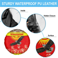 Kyrgyzstan Eagle and Tulip Spare Tire Cover with Red Ethnic Pattern with National Sun Emblem - Wonder Print Shop