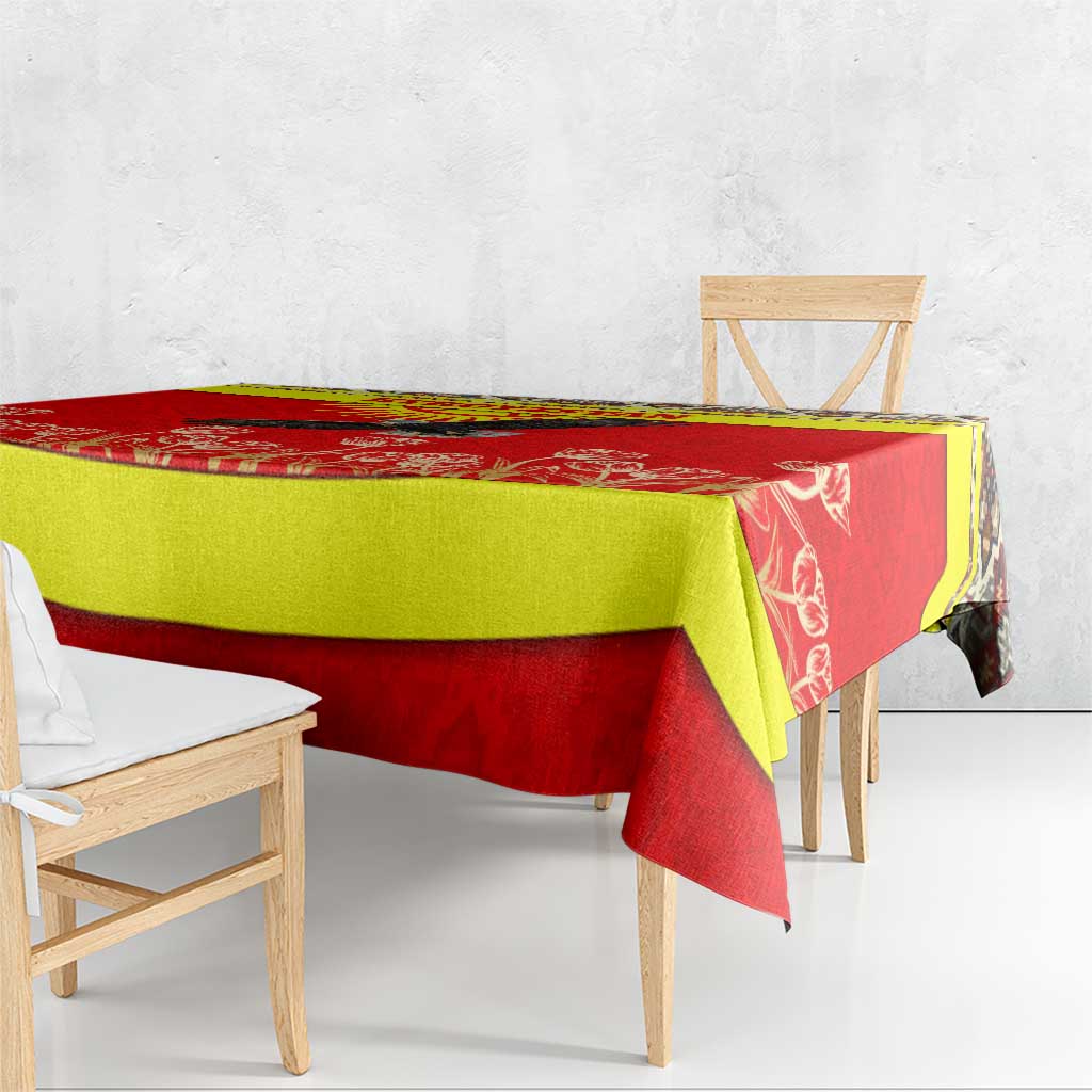 Kyrgyzstan Eagle and Tulip Tablecloth with Red Ethnic Pattern with National Sun Emblem - Wonder Print Shop