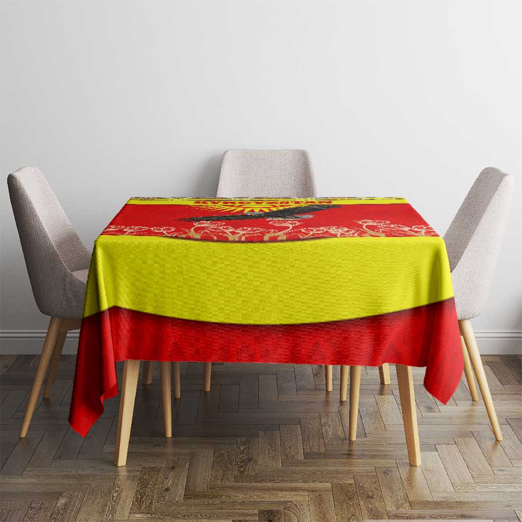 Kyrgyzstan Eagle and Tulip Tablecloth with Red Ethnic Pattern with National Sun Emblem - Wonder Print Shop