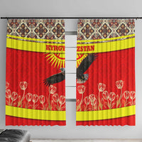 Kyrgyzstan Eagle and Tulip Window Curtain with Red Ethnic Pattern with National Sun Emblem - Wonder Print Shop