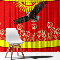 Kyrgyzstan Eagle and Tulip Window Curtain with Red Ethnic Pattern with National Sun Emblem - Wonder Print Shop