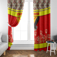 Kyrgyzstan Eagle and Tulip Window Curtain with Red Ethnic Pattern with National Sun Emblem - Wonder Print Shop