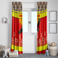 Kyrgyzstan Eagle and Tulip Window Curtain with Red Ethnic Pattern with National Sun Emblem - Wonder Print Shop