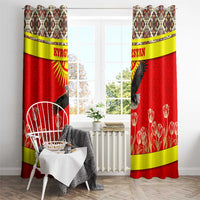 Kyrgyzstan Eagle and Tulip Window Curtain with Red Ethnic Pattern with National Sun Emblem - Wonder Print Shop