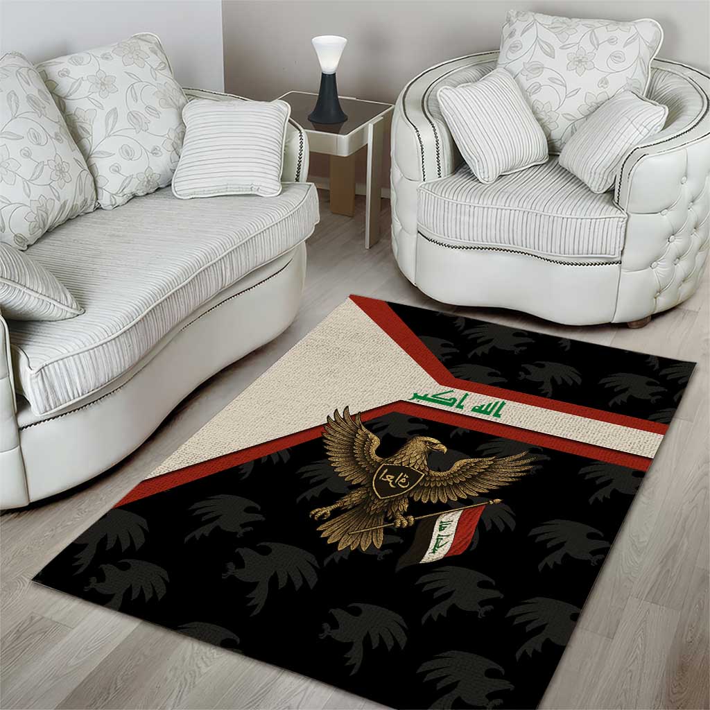 Iraq Golden Eagle Emblem Area Rug with Flag Stripes and National Arabic Script Design - Wonder Print Shop
