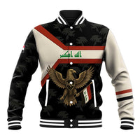 Iraq Golden Eagle Emblem Baseball Jacket with Flag Stripes and National Arabic Script Design - Wonder Print Shop